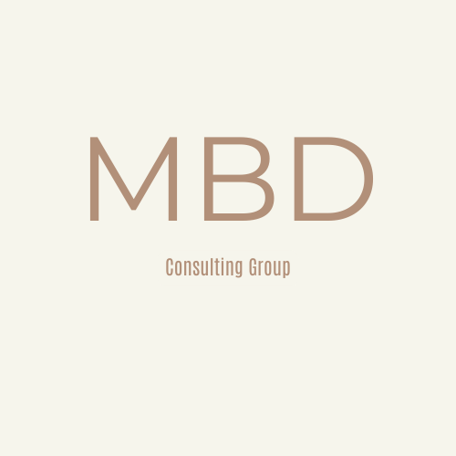 MBD Consulting Group Logo dark brown on tan background